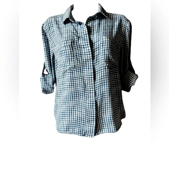 Ladies Cloth & Stone Anthropologie Split Back Collared Shirt Check, Size M - Picture 2 of 8